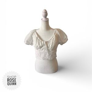 HAUTE MONDE | White Eyelet Crop Top Size Medium